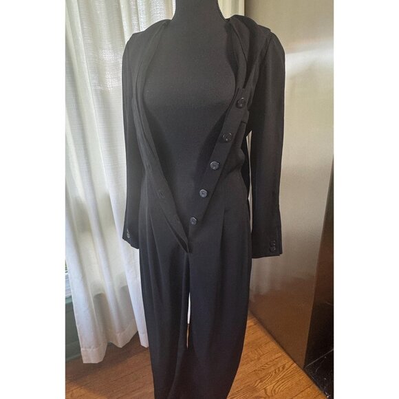 Vintage 1980s jumpsuit, black, pure wool, wide lapels, by Krizia Italy - Picture 8 of 10